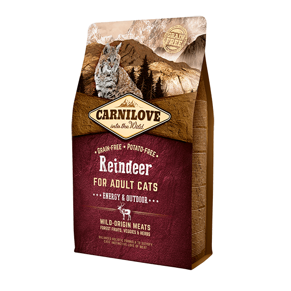 Carnilove cat food: Reindeer for outdoor adults, wildcat in wild. 