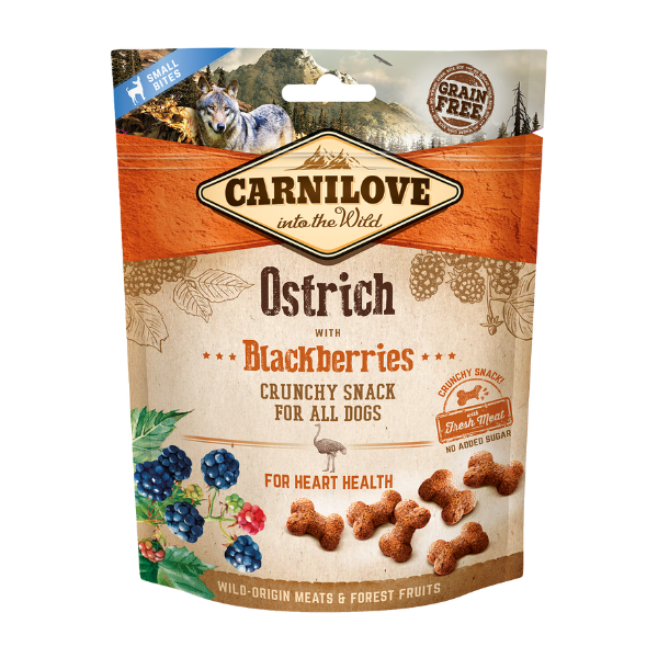 Carnilove Ostrich & Blackberries dog snacks. 